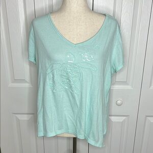 Light Blue Women's Top with Turtle Design